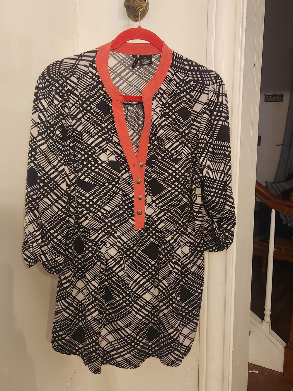 new directions Black and Coral Geometric Print Tunic